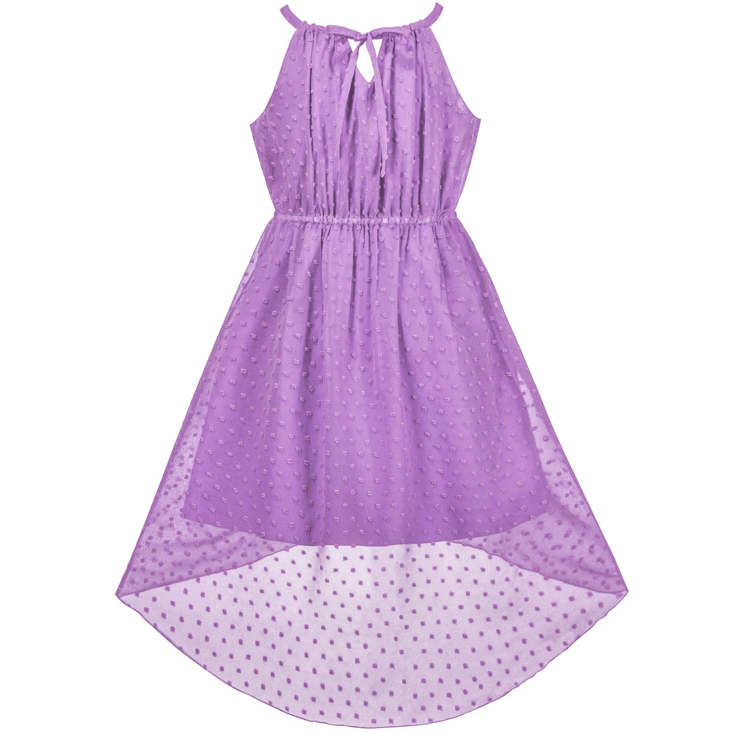 Girls Dress Swiss Dot Hi-lo Skirt Sweet Halter Sleeveless Size 6-14 Years