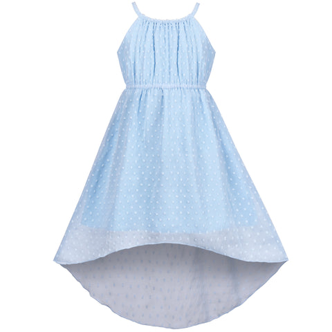 Girls Dress Swiss Dot Hi-lo Skirt Sweet Halter Sleeveless Size 6-14 Years