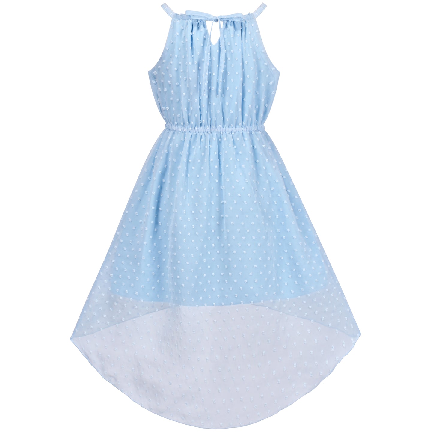 Girls Dress Swiss Dot Hi-lo Skirt Sweet Halter Sleeveless Size 6-14 Years