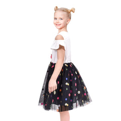 Girls Dress Short Sleeve Rainbow Tulle Skirt Birthday Party Size 4-10 Years