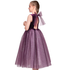 Girls Dress Christmas Vintage V-neck Hollow Back Gold Star Bow Tie Size 6-12 Years