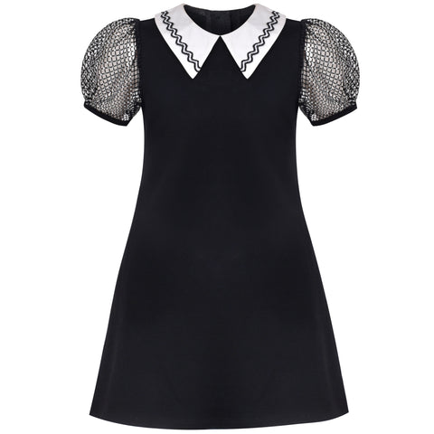 Girls Dress Flower Embroidered Stripe Short Sleeve Size 2-12 Years