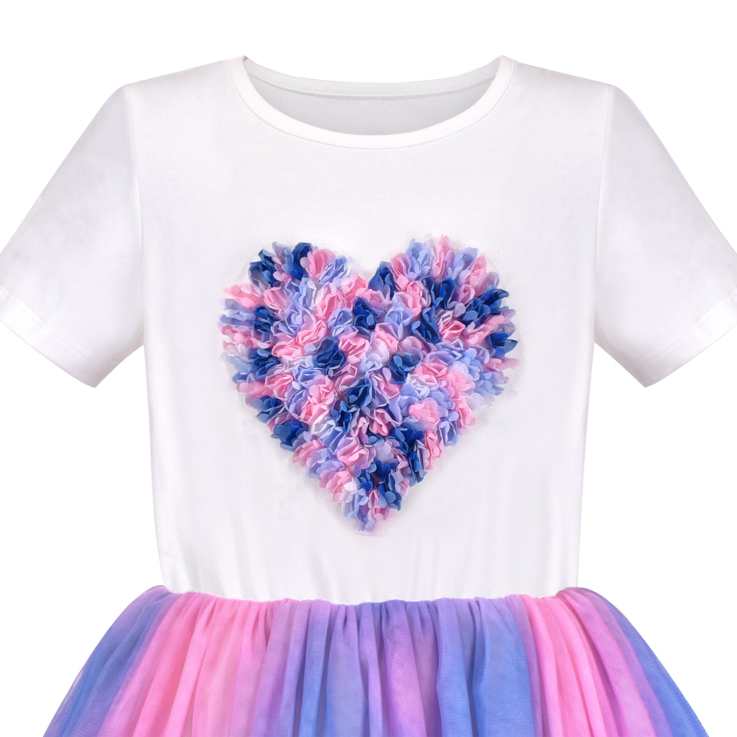 Girls Dress Short Sleeve Rainbow Tulle Skirt Birthday Party Size 4-10 Years