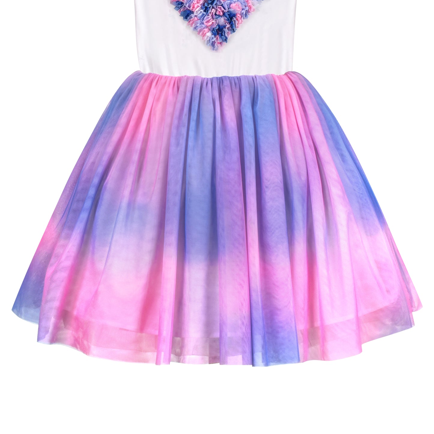 Girls Dress Short Sleeve Rainbow Tulle Skirt Birthday Party Size 4-10 Years