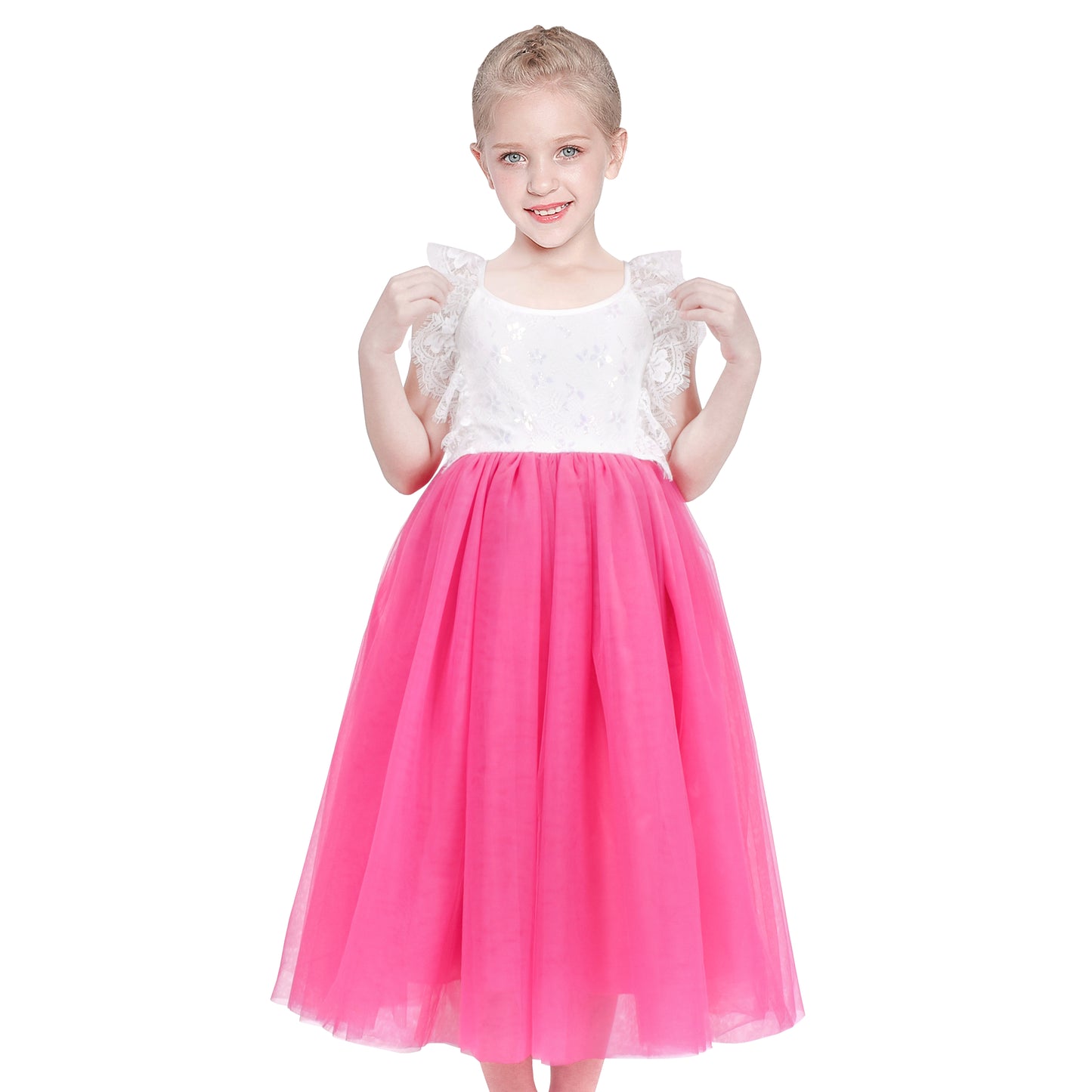 Girls Dress Lace Tulle Sleeveless Hollow Back Party Pageant Size 5-10 Years