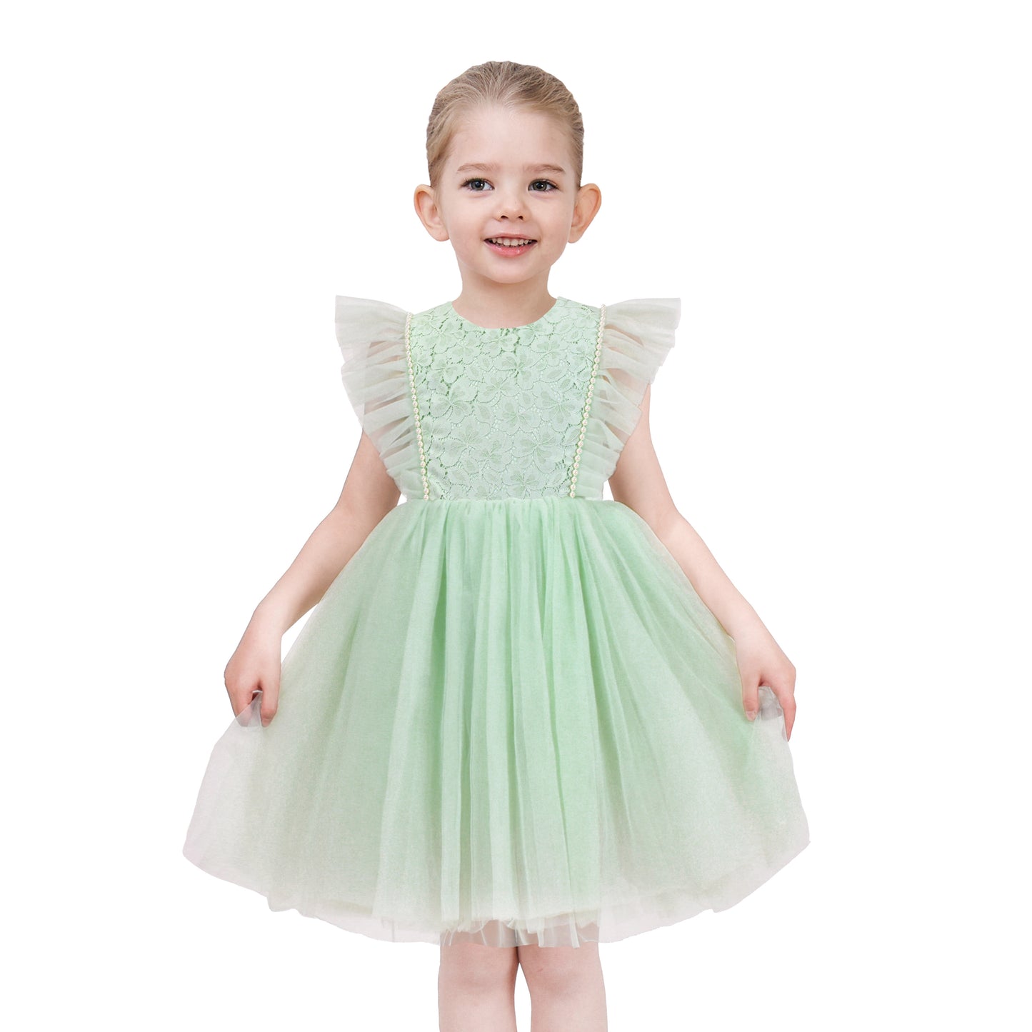 Girls Dress Floral Ruffle Tulle Skirt Flutter Flare Sleeve Size 4-10 Years