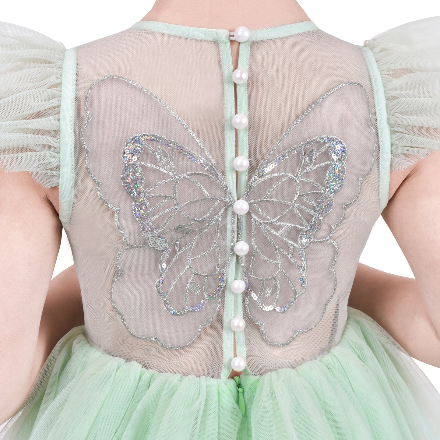 Girls Dress Floral Ruffle Tulle Skirt Flutter Flare Sleeve Size 4-10 Years