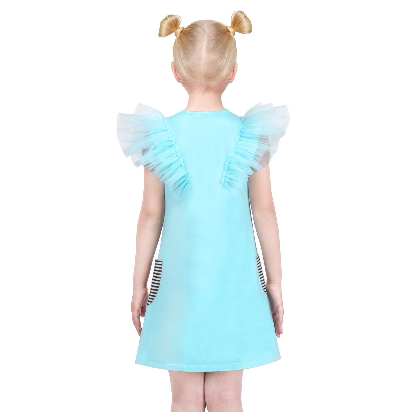 Girls Dress A-line Mermaid Fish Tail Rainbow Ruffle Flare Sleeve Size 4-10 Years