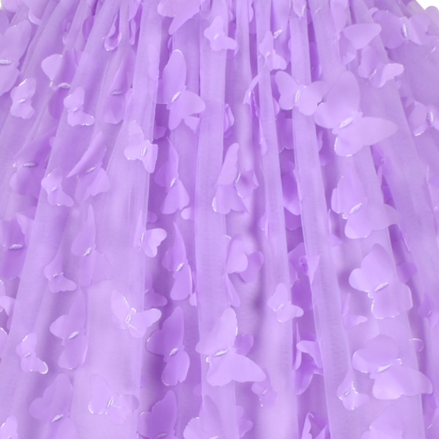 Girls Dress 3D Butterfly Lace Top Sweet Square Collar Short Sleeve Size 5-10 Years