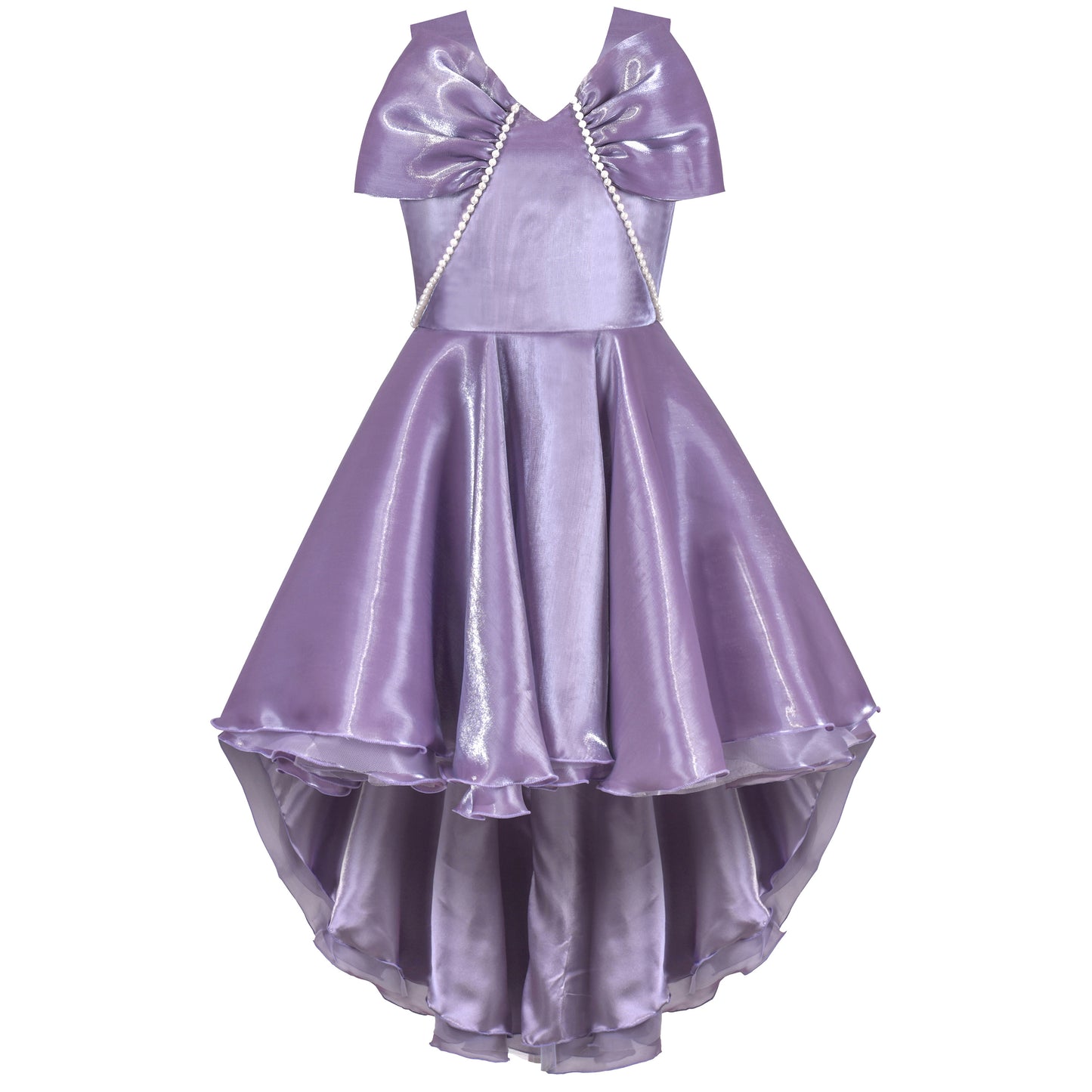 Sunny Fashion Girls White Pearl Ruffle Bow Hi-Lo Party Dress