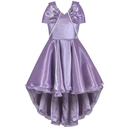 Sunny Fashion Girls White Pearl Ruffle Bow Hi-Lo Party Dress