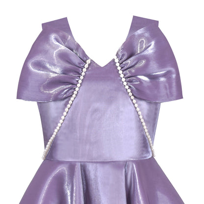 Sunny Fashion Girls White Pearl Ruffle Bow Hi-Lo Party Dress