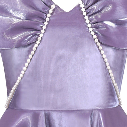 Sunny Fashion Girls White Pearl Ruffle Bow Hi-Lo Party Dress