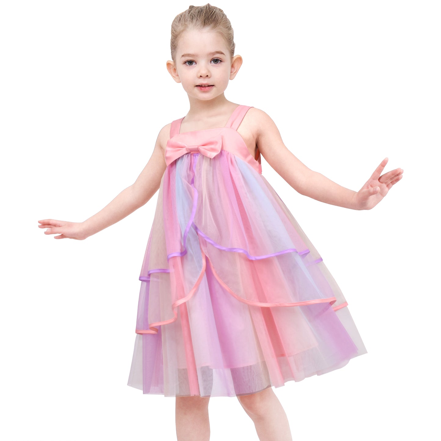 Girls Dress Sleeveless Halter Flower Multi Layer Chiffon Size 3-14 Years