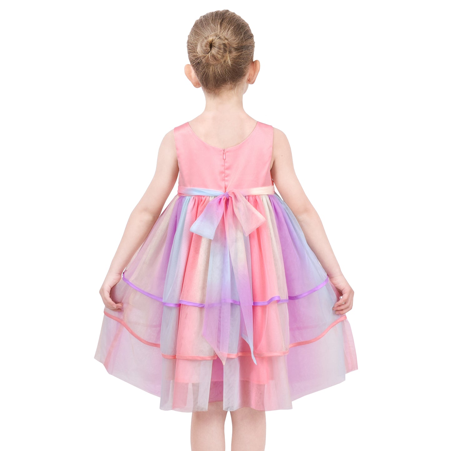 Girls Dress Sleeveless Halter Flower Multi Layer Chiffon Size 3-14 Years