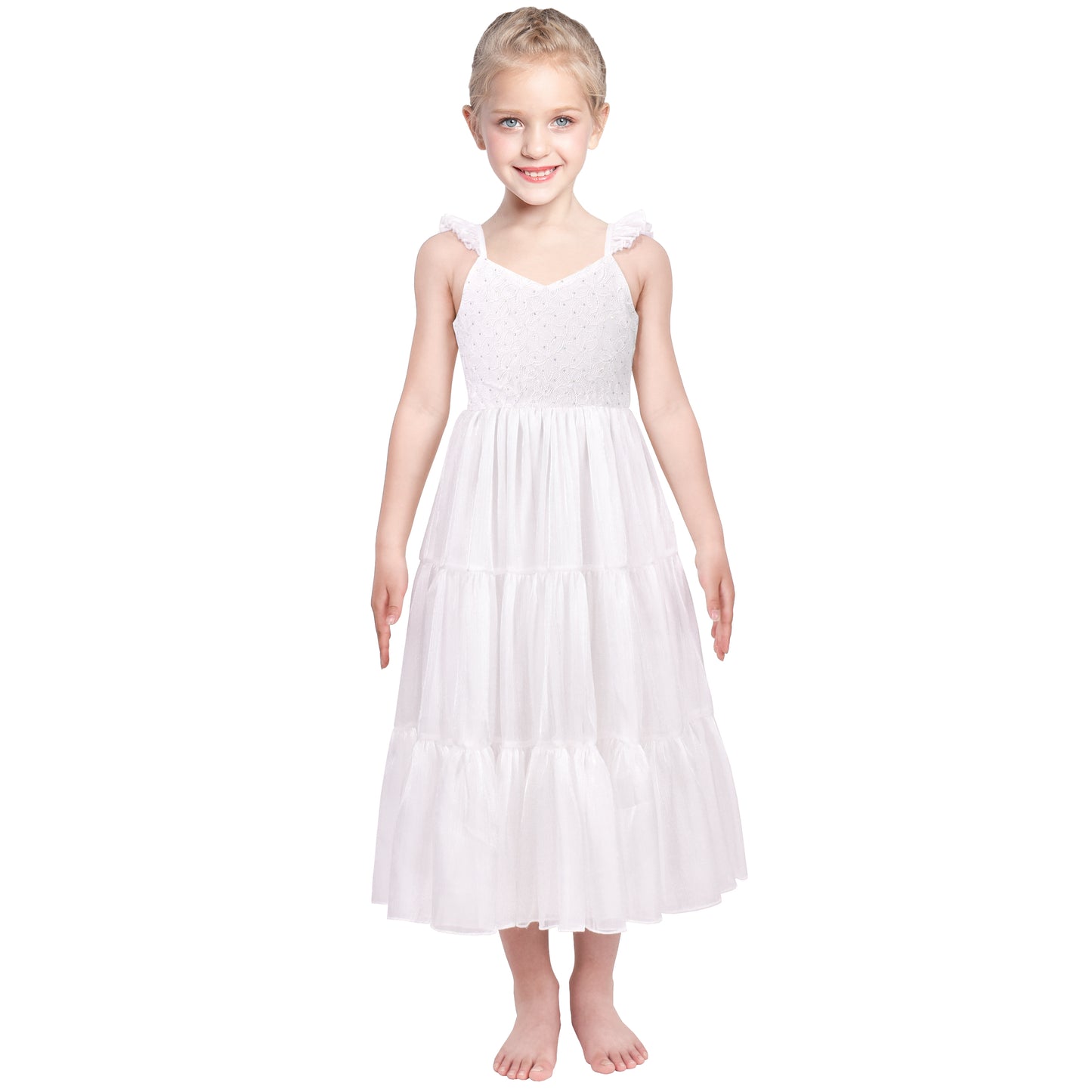 Girls Dress Flower Sparkling Sequins Belted Tulle Party Size 4-14 Years