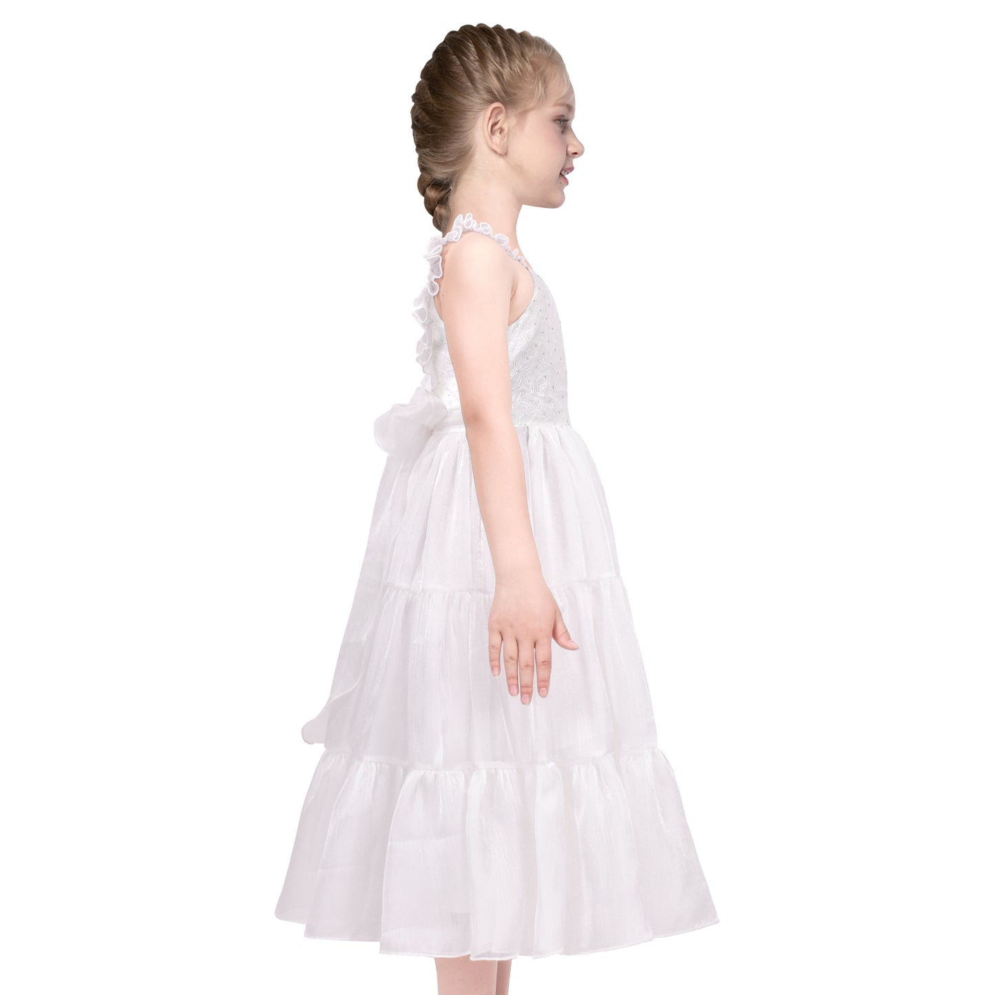 Girls Dress Flower Sparkling Sequins Belted Tulle Party Size 4-14 Years