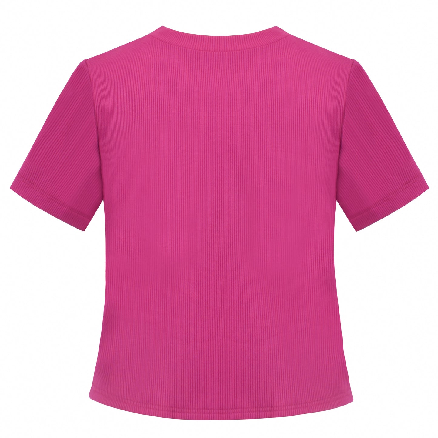 Girls T-shirt Crop Top Lettuce Trim Ribbed Knit Button Casual Size 4-10 Years