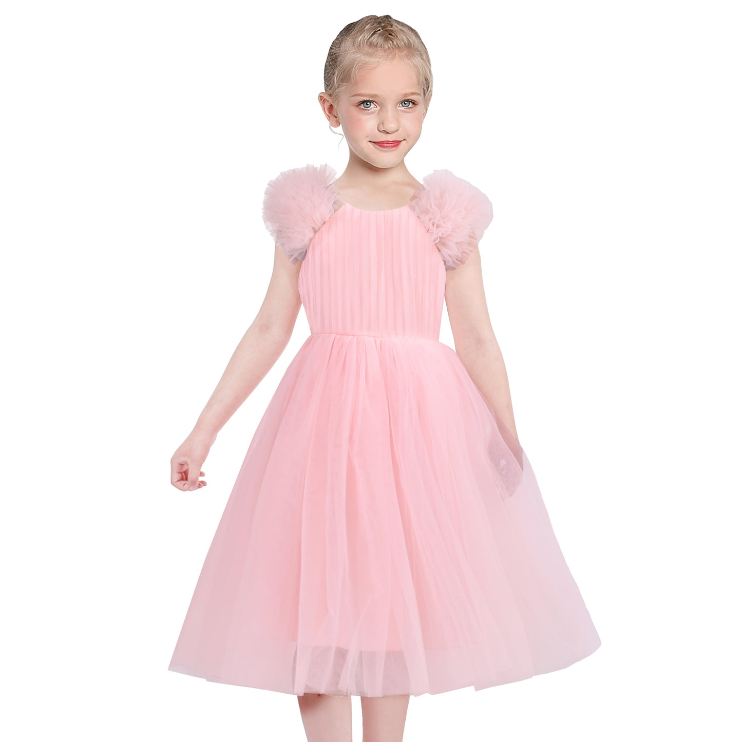 Girls Dress Flower Sparkling Sequins Belted Tulle Party Size 4-14 Years
