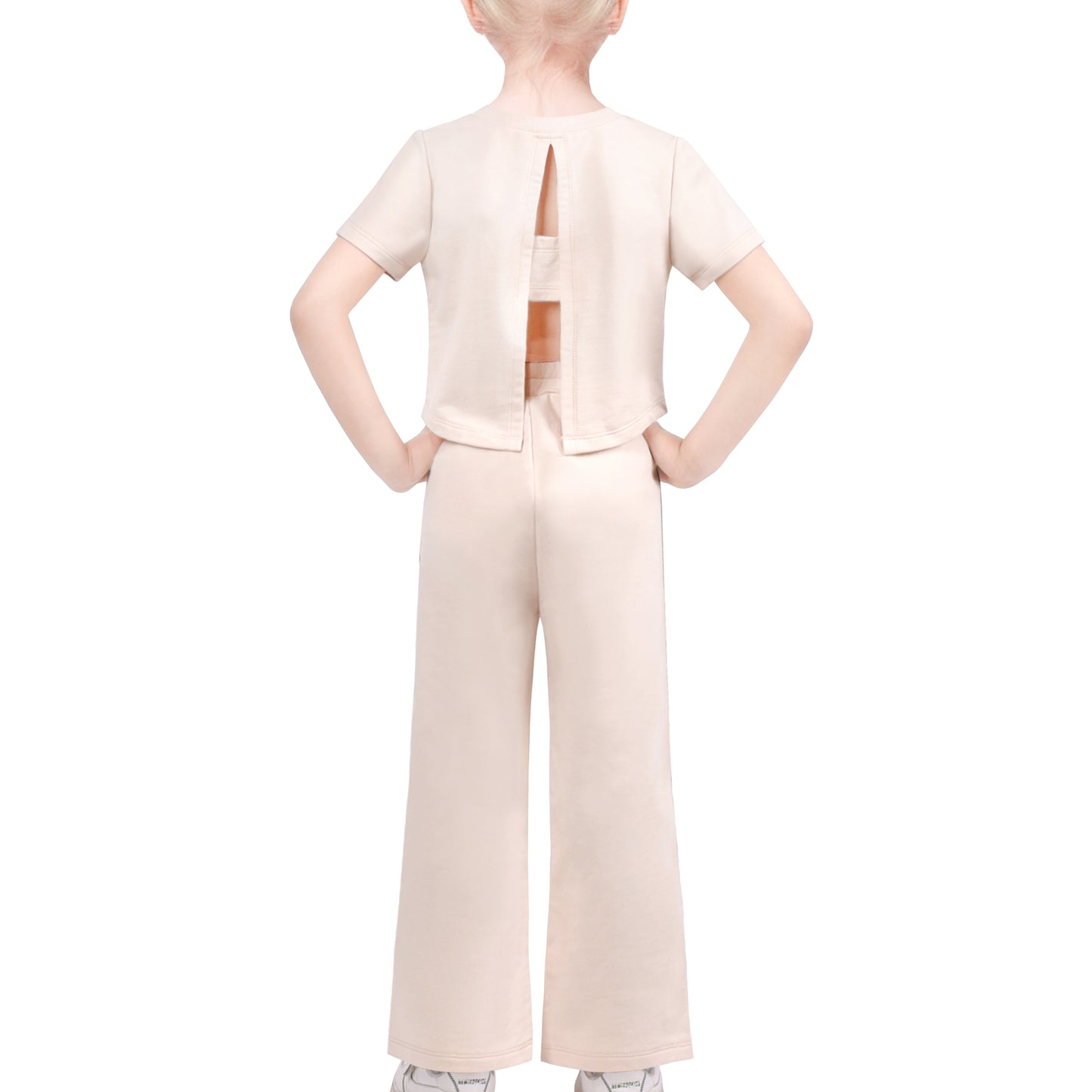 Girls 2 Piece Set Crop Top Straight Leg Pants Rib-Knit Casual Wear Size 4-10 Years