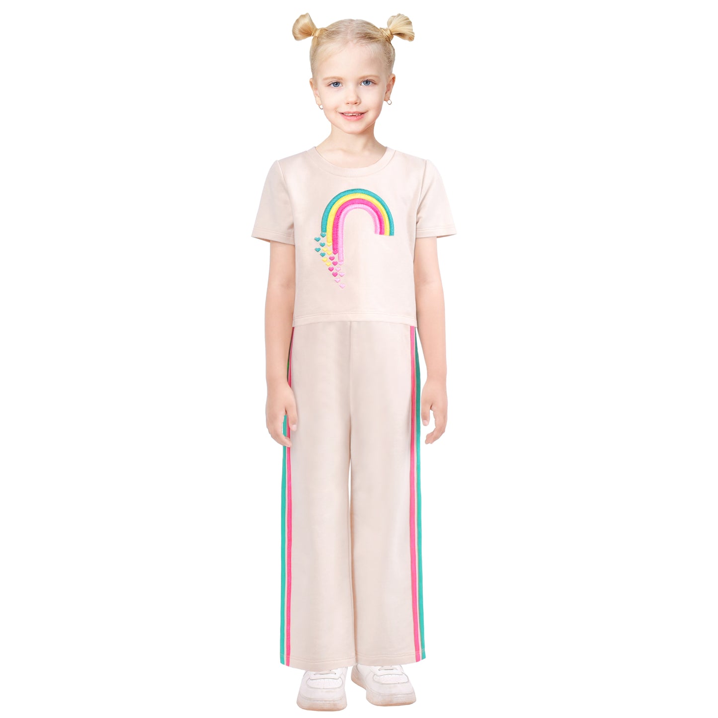 Girls 2 Piece Set Crop Top Straight Leg Pants Rib-Knit Casual Wear Size 4-10 Years