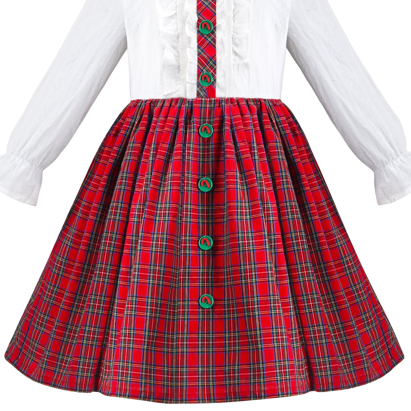 Girls Dress Checkered Lace Ruffle Skirt Long Sleeve Christmas Size 4-12 Years