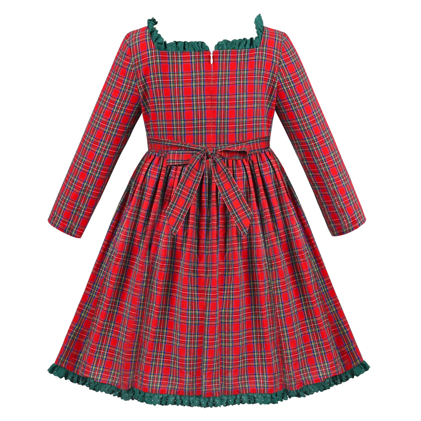 Girls Dress Checkered Lace Ruffle Skirt Long Sleeve Christmas Size 4-12 Years