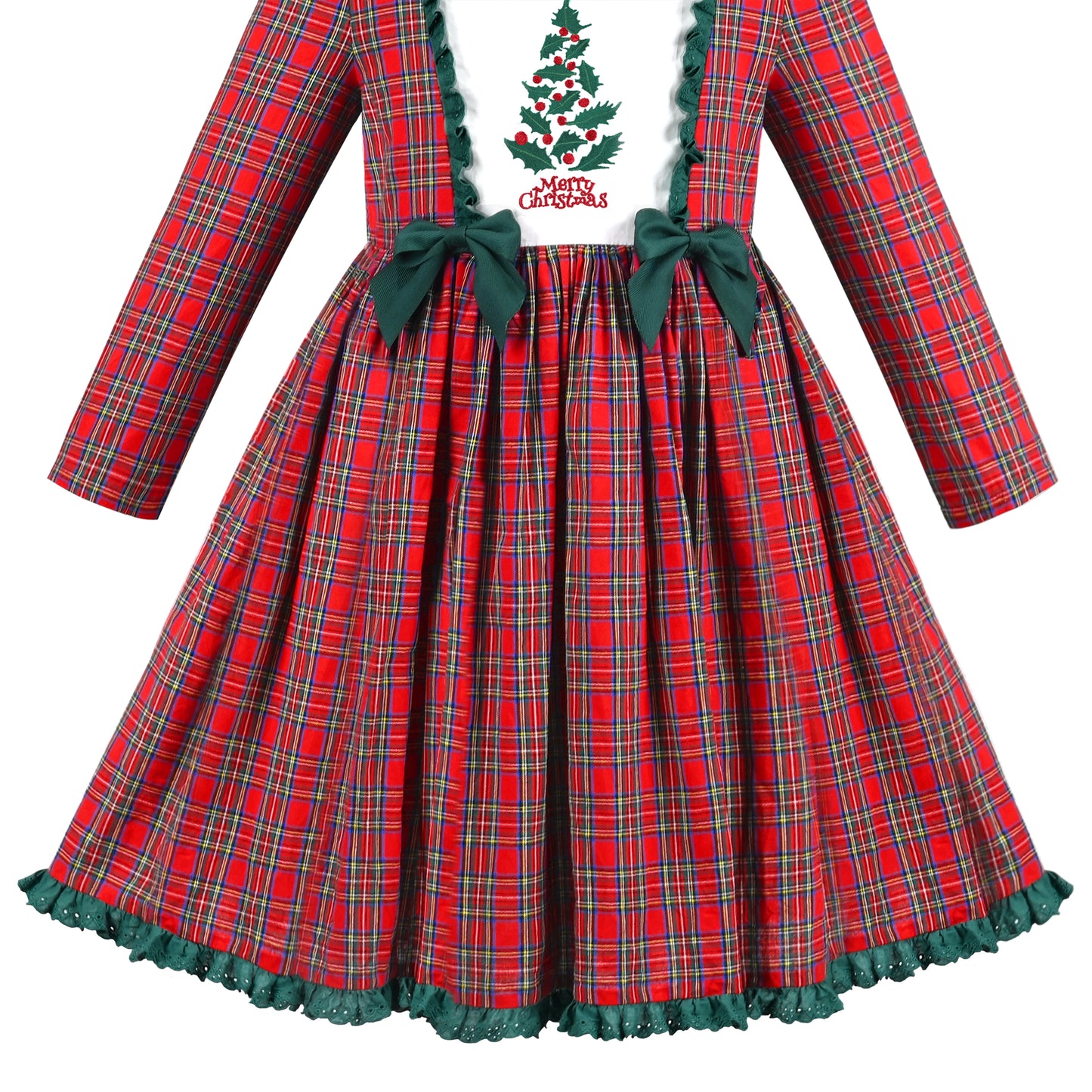 Girls Dress Checkered Lace Ruffle Skirt Long Sleeve Christmas Size 4-12 Years