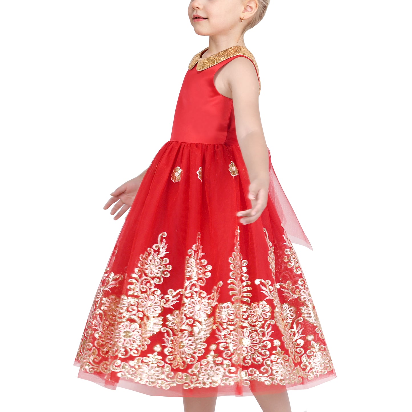 Flower Girls Dress Illusion Yoke Pageant Coffe Wedding Party Size 6-14 Years