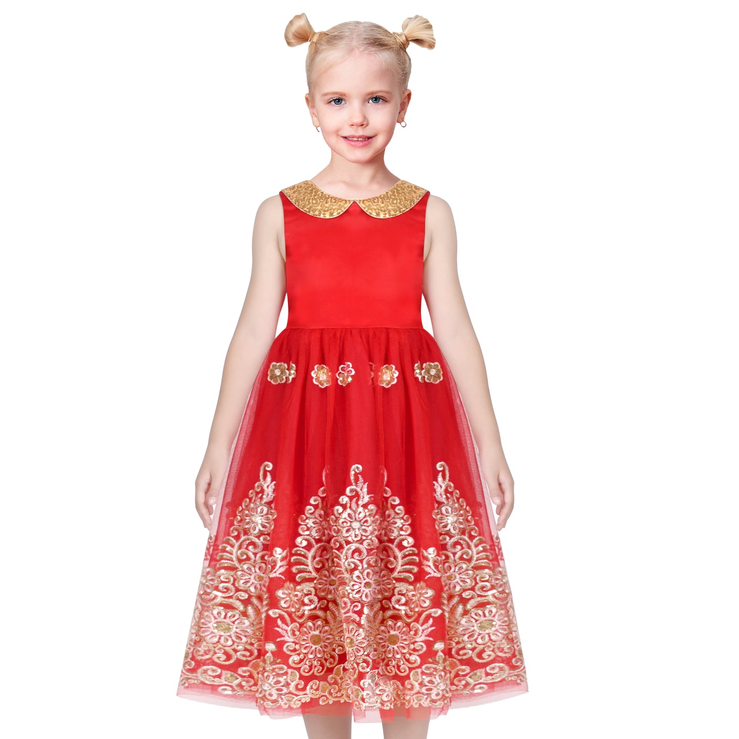 Flower Girls Dress Illusion Yoke Pageant Coffe Wedding Party Size 6-14 Years