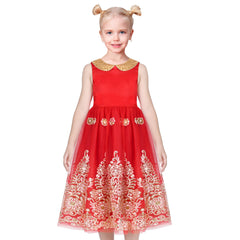Flower Girls Dress Illusion Yoke Pageant Coffe Wedding Party Size 6-14 Years