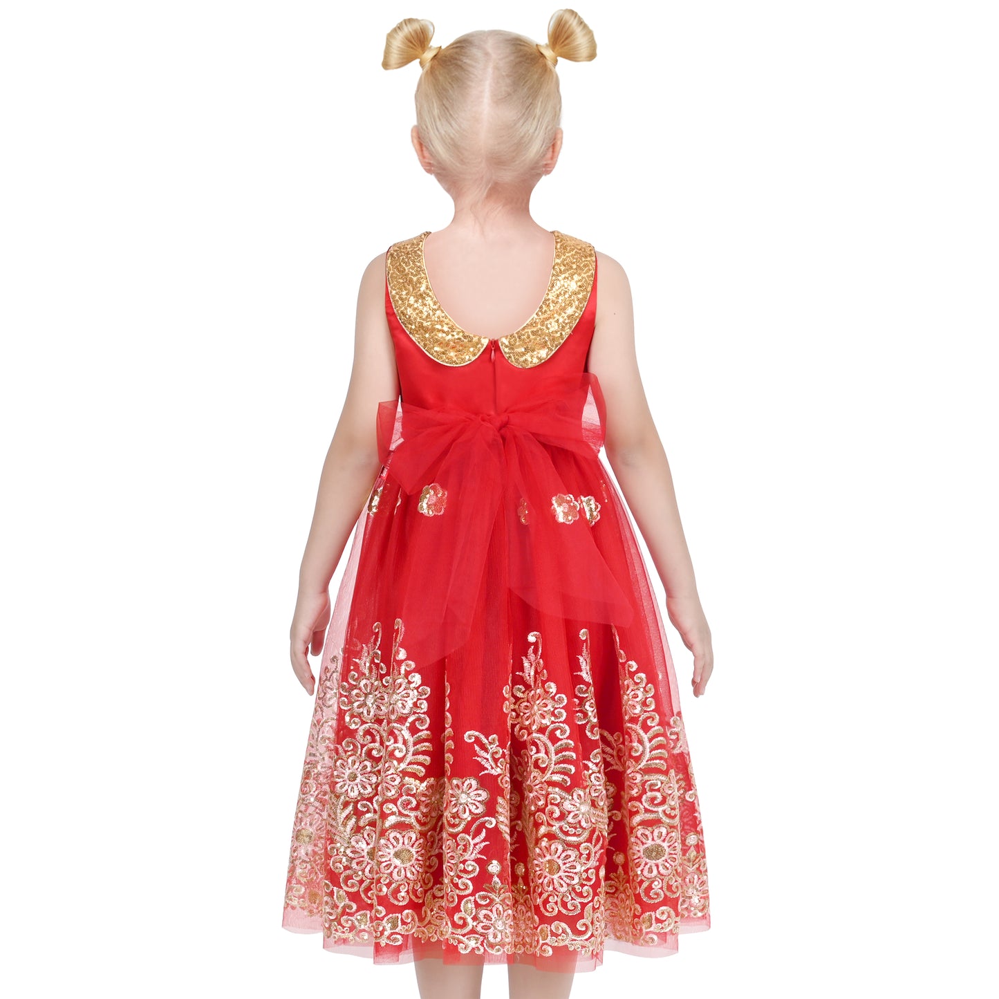 Flower Girls Dress Illusion Yoke Pageant Coffe Wedding Party Size 6-14 Years