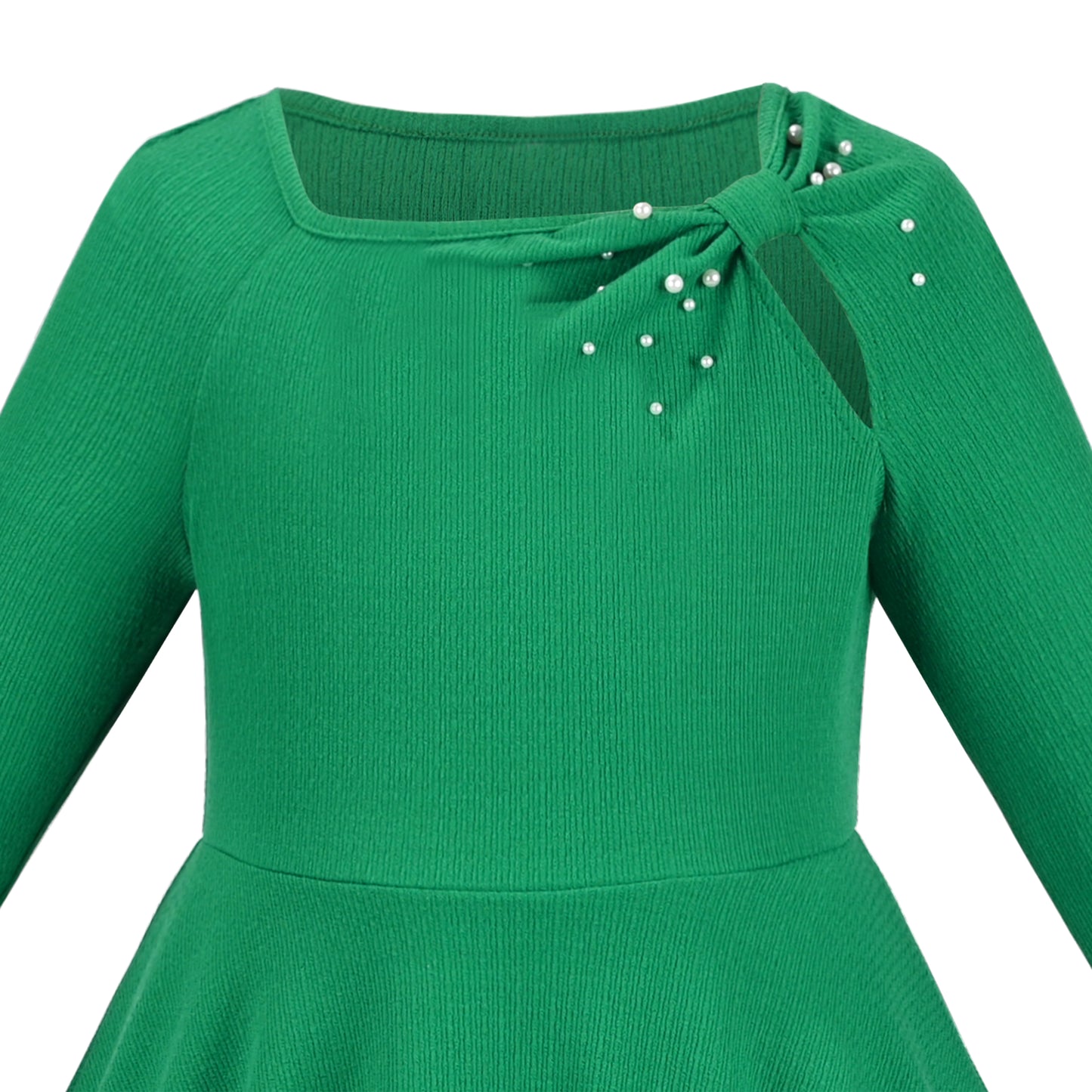 Girls Dress Christmas Stripe Pearl Vintage Party Holiday Long Sleeve Size 6-12 Years