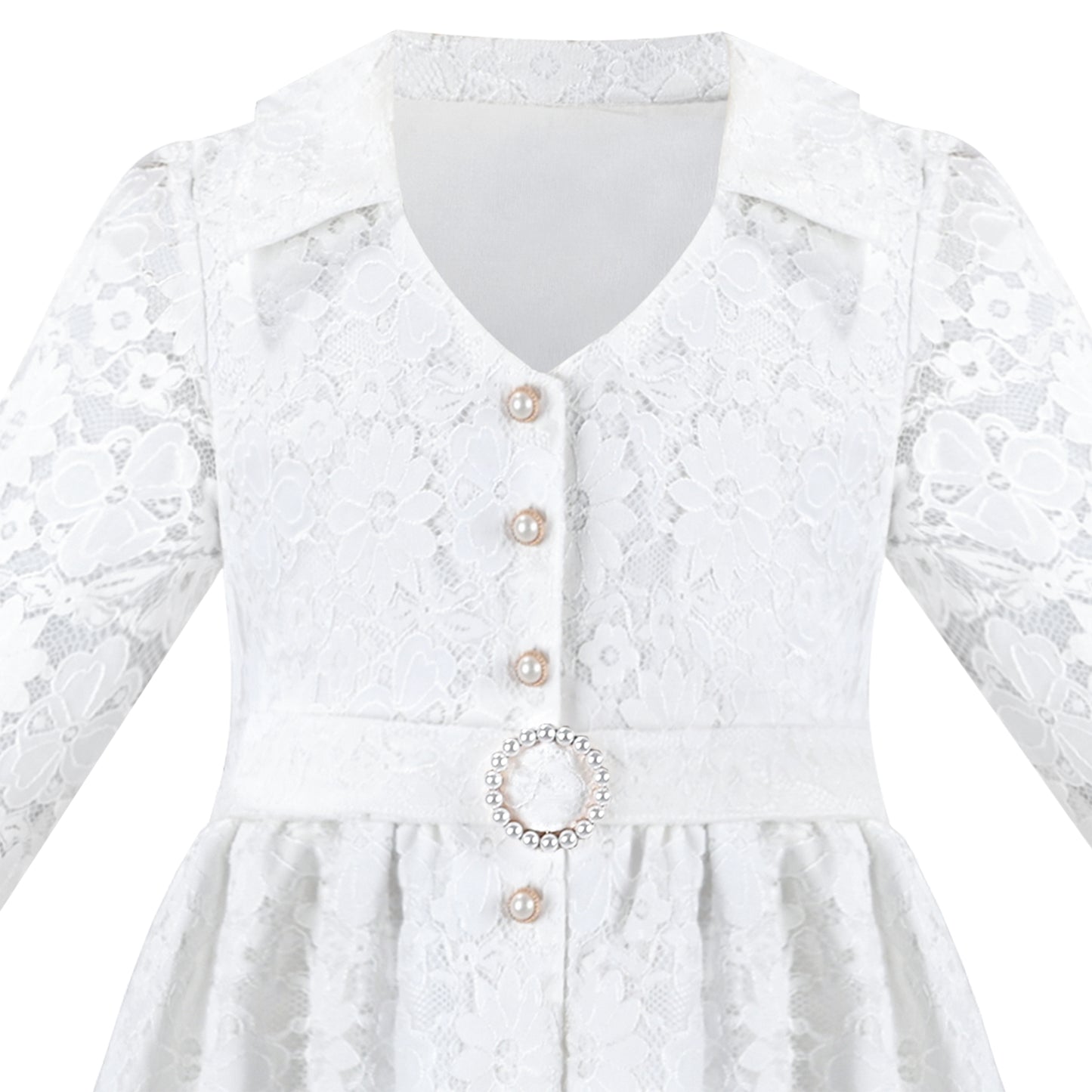 Girls Dress Flower Lace Collar Skirt Dress Size 4-14 Years