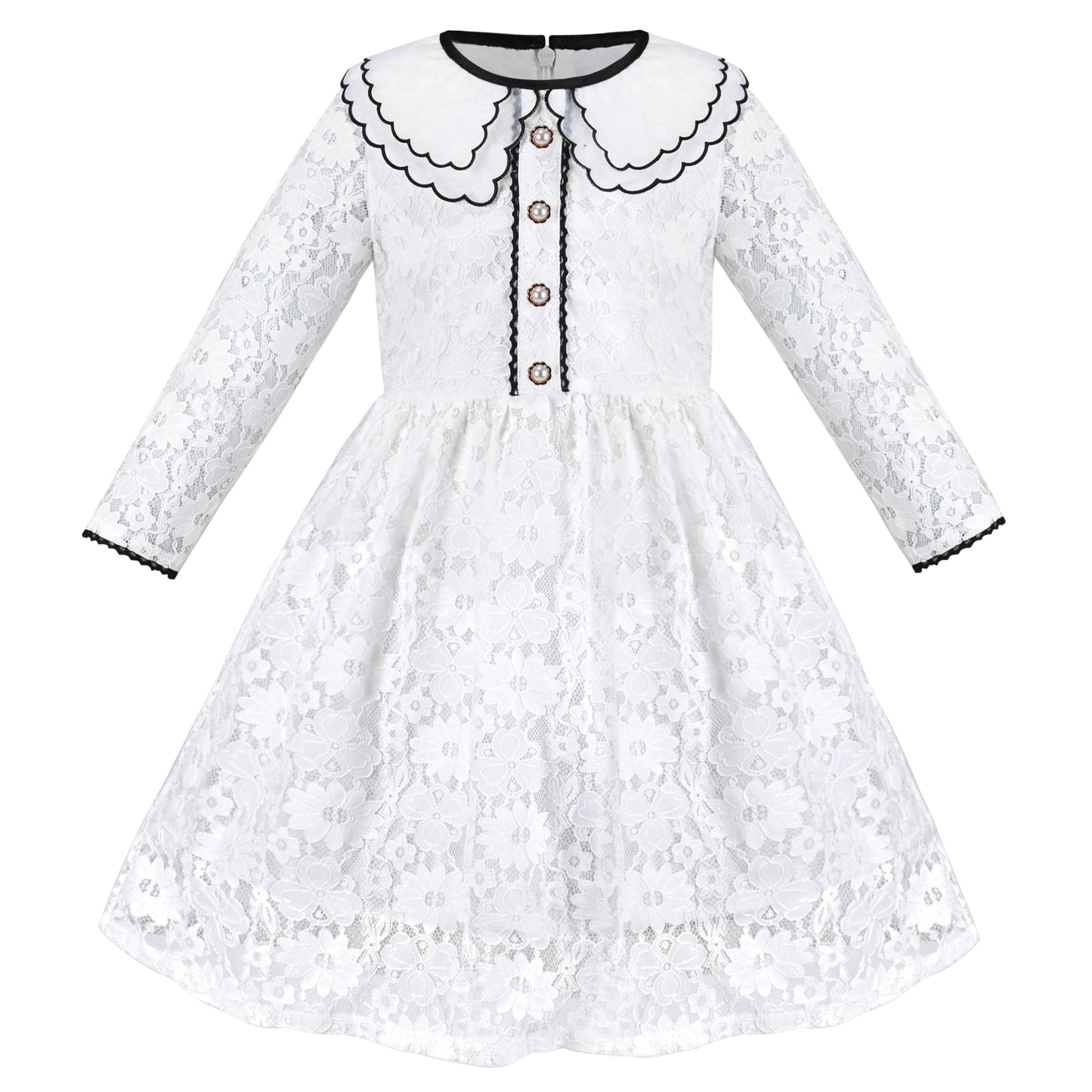 Girls Dress Flower Lace Collar Skirt Dress Size 4-14 Years