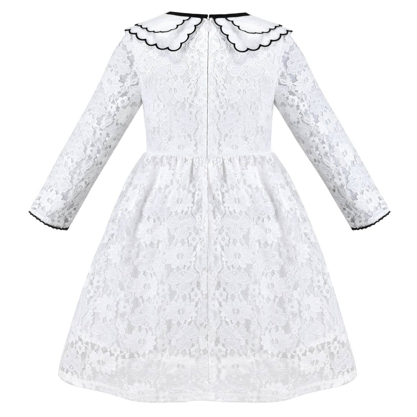 Girls Dress Flower Lace Collar Skirt Dress Size 4-14 Years