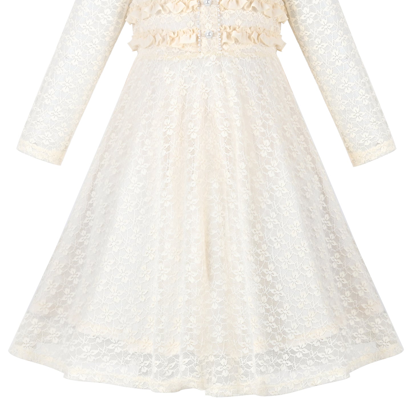 Girls Dress Flower Lace Collar Skirt Dress Size 4-14 Years