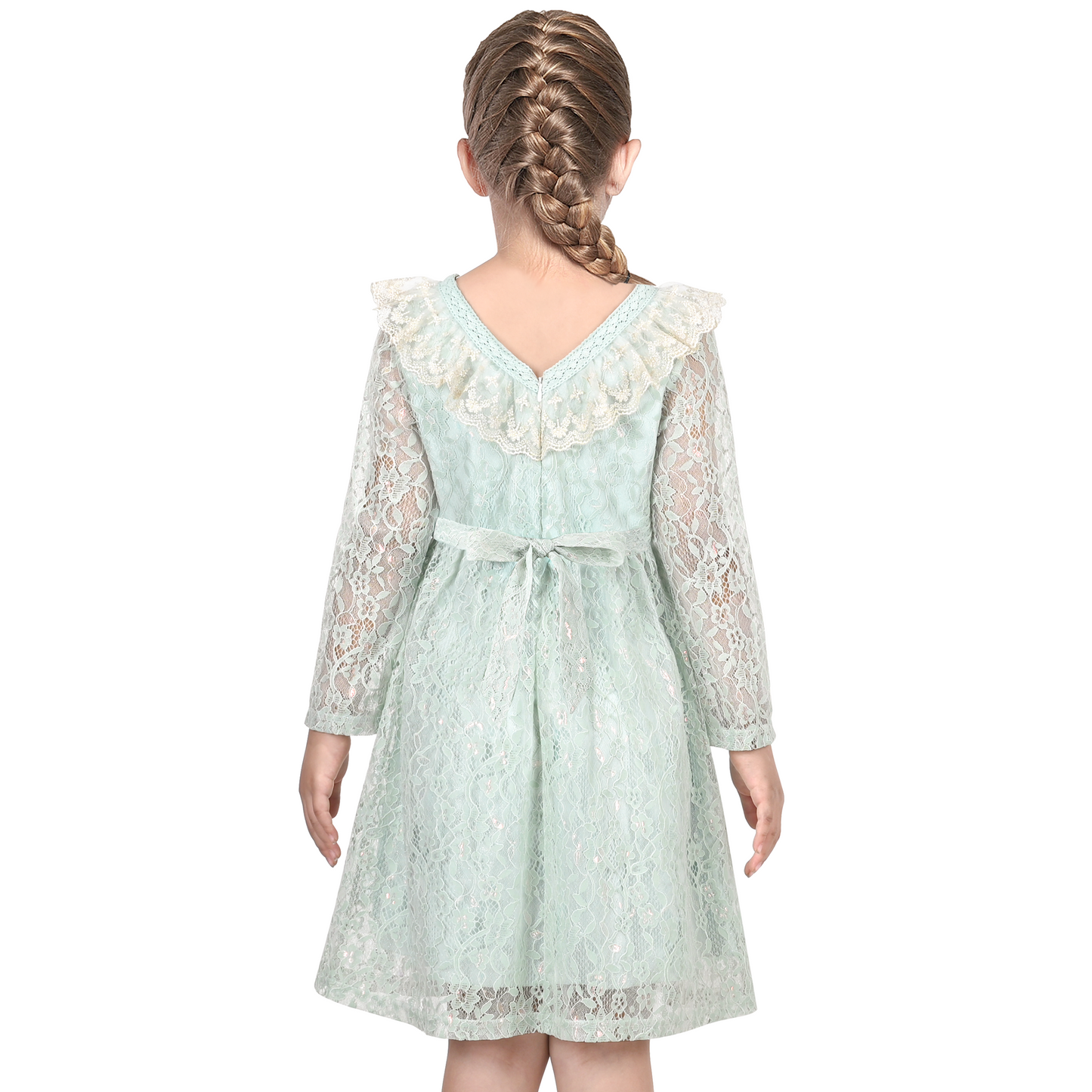 Girls Dress Flower Lace Collar Skirt Dress Size 4-14 Years