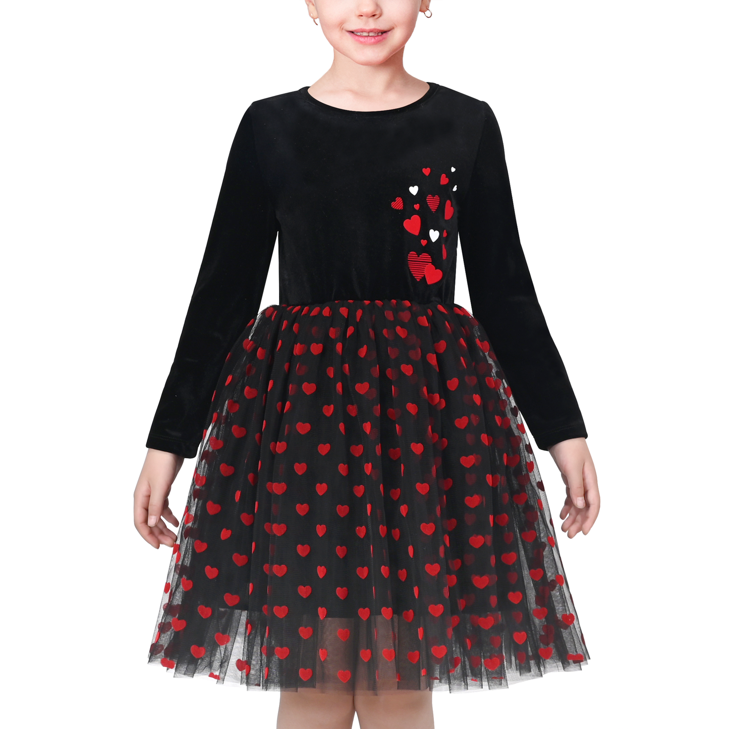 Girls Dress Heart Tulle Party Velvet Holiday Winter Warm Party Size 4-12 Years