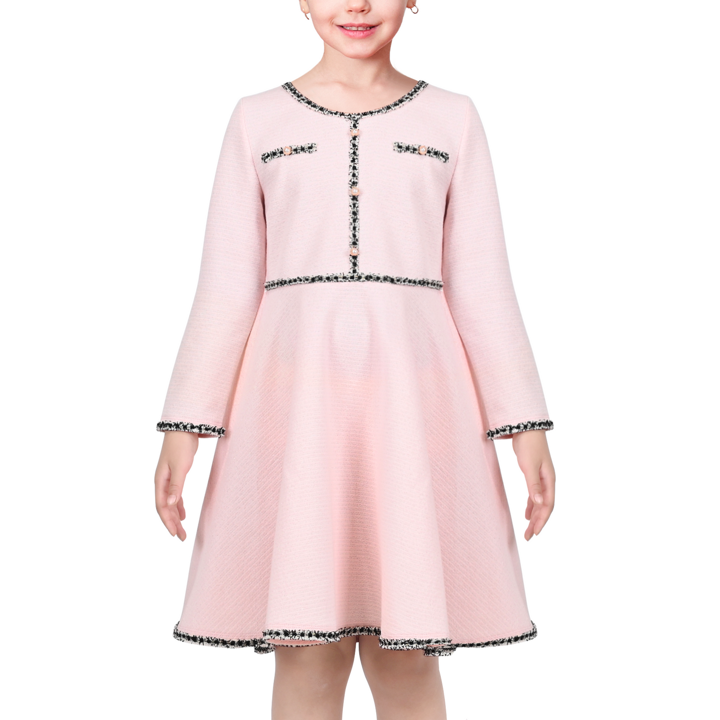 Girls Dress Christmas Stripe Pearl Vintage Party Holiday Long Sleeve Size 6-12 Years