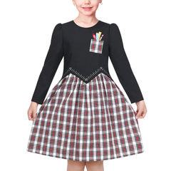 Girls Dress Flower Long Sleeve Cotton Causal Dress Size 3-12 Years