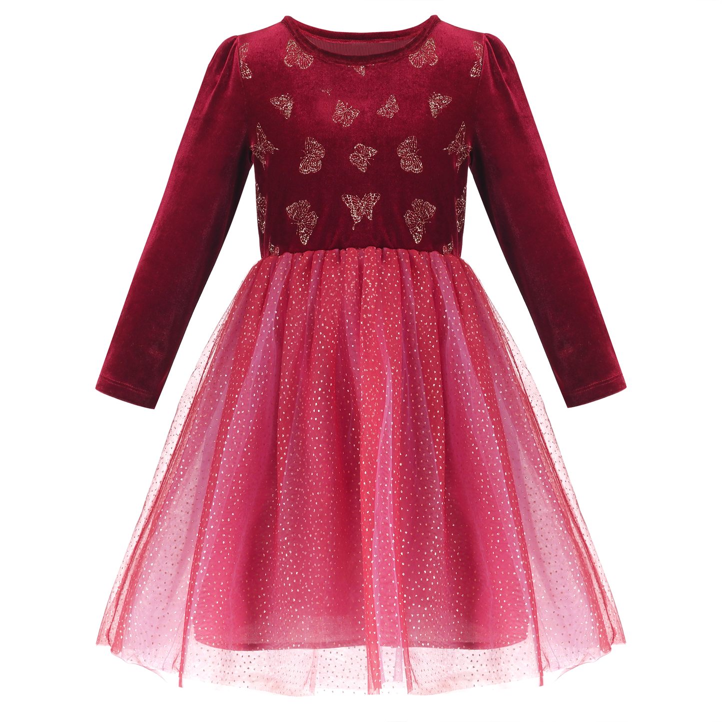 Girls Dress Heart Tulle Party Velvet Holiday Winter Warm Party Size 4-12 Years