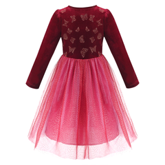 Girls Dress Heart Tulle Party Velvet Holiday Winter Warm Party Size 4-12 Years