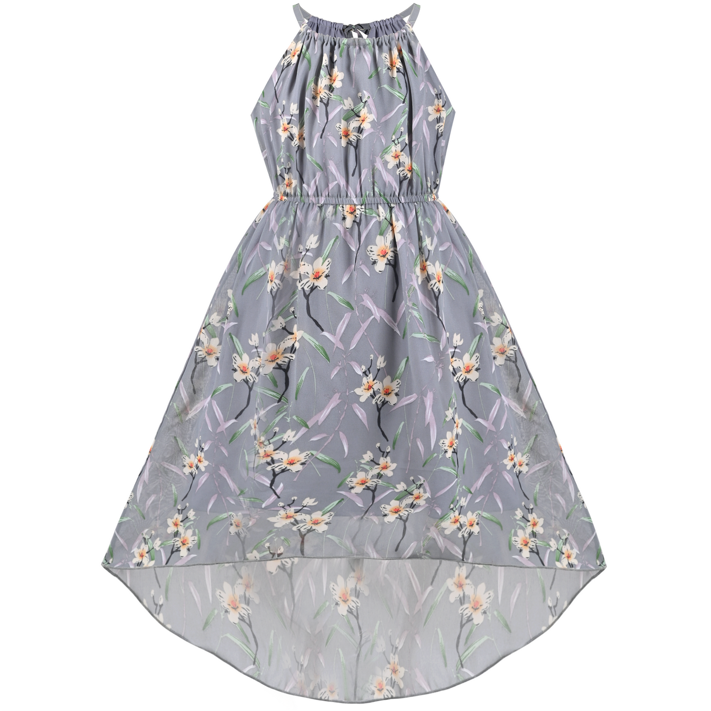 Girls Dress Swiss Dot Hi-lo Skirt Sweet Halter Sleeveless Size 6-14 Years