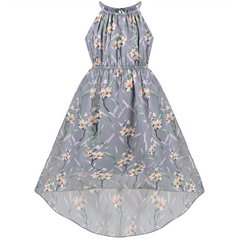 Girls Dress Swiss Dot Hi-lo Skirt Sweet Halter Sleeveless Size 6-14 Years