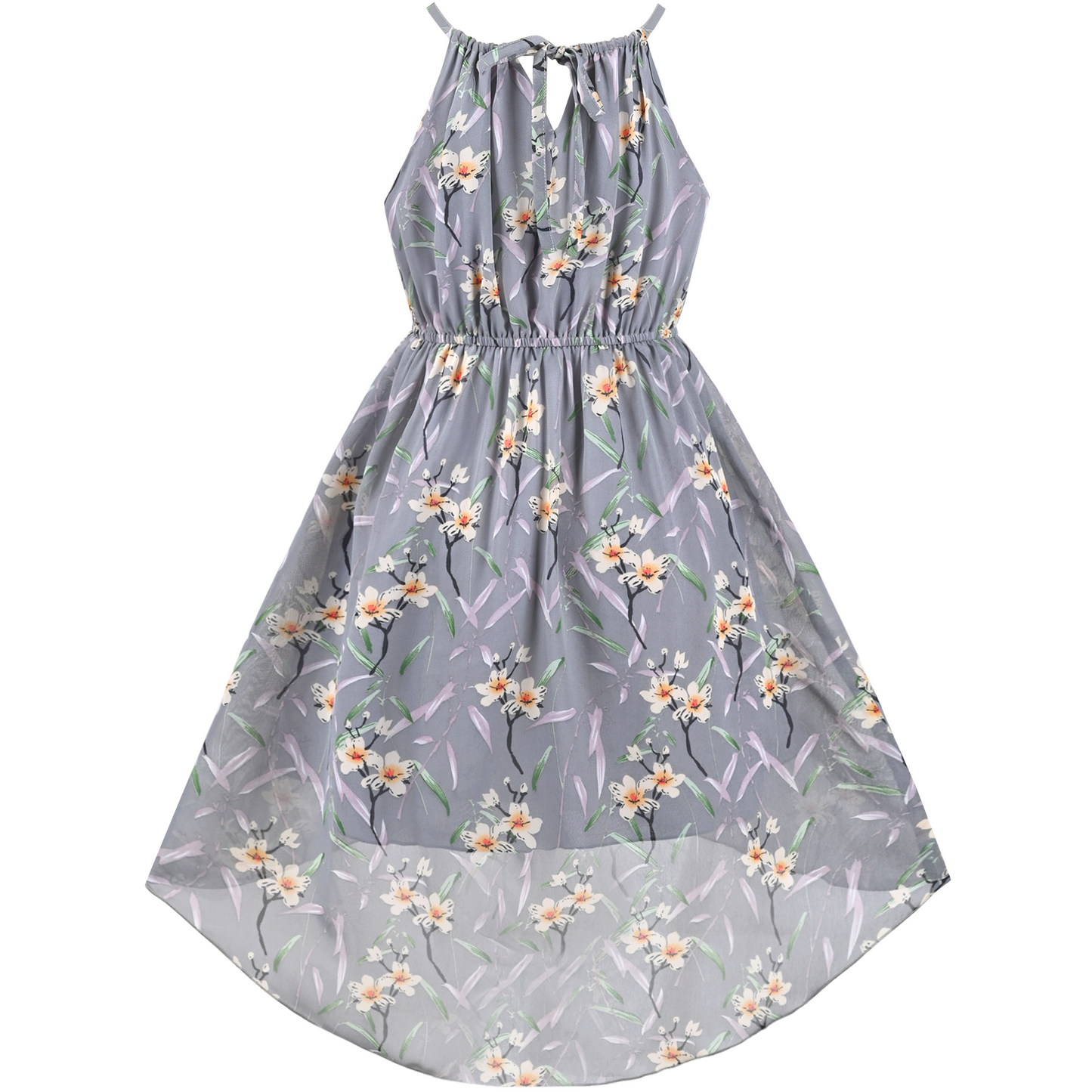 Girls Dress Swiss Dot Hi-lo Skirt Sweet Halter Sleeveless Size 6-14 Years