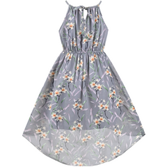 Girls Dress Swiss Dot Hi-lo Skirt Sweet Halter Sleeveless Size 6-14 Years