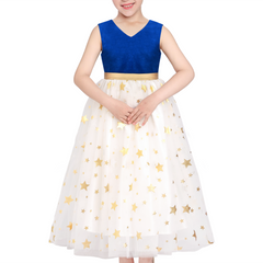 Girls Dress Christmas Vintage V-neck Hollow Back Gold Star Bow Tie Size 6-12 Years