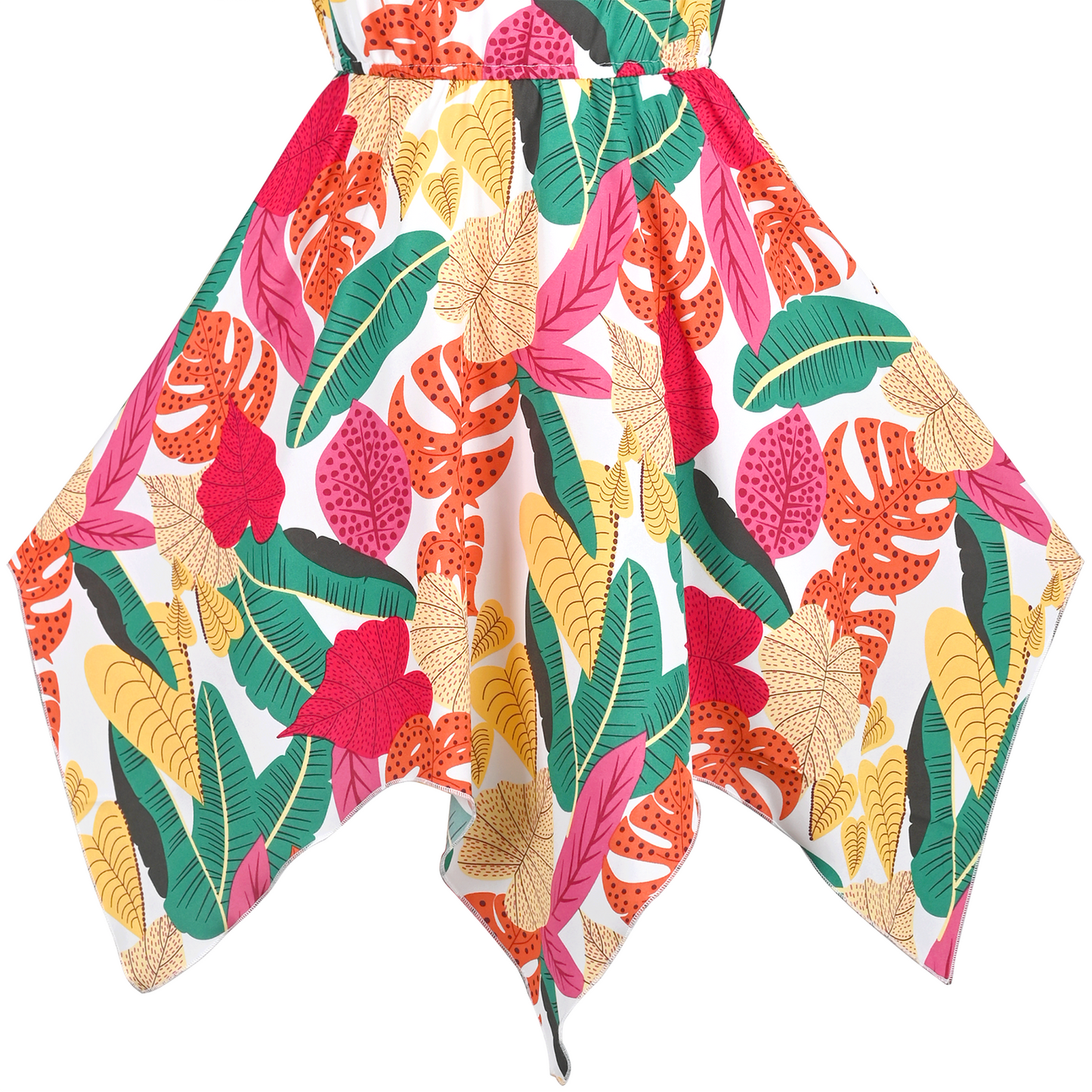 Girls Dress Flower Print Hanky Hem With Necklace Size 6-14 Years