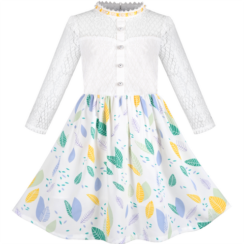 Girls Dress Lace Pearl Plum Blossom Elegant Princess Dress Size 4-14 Years
